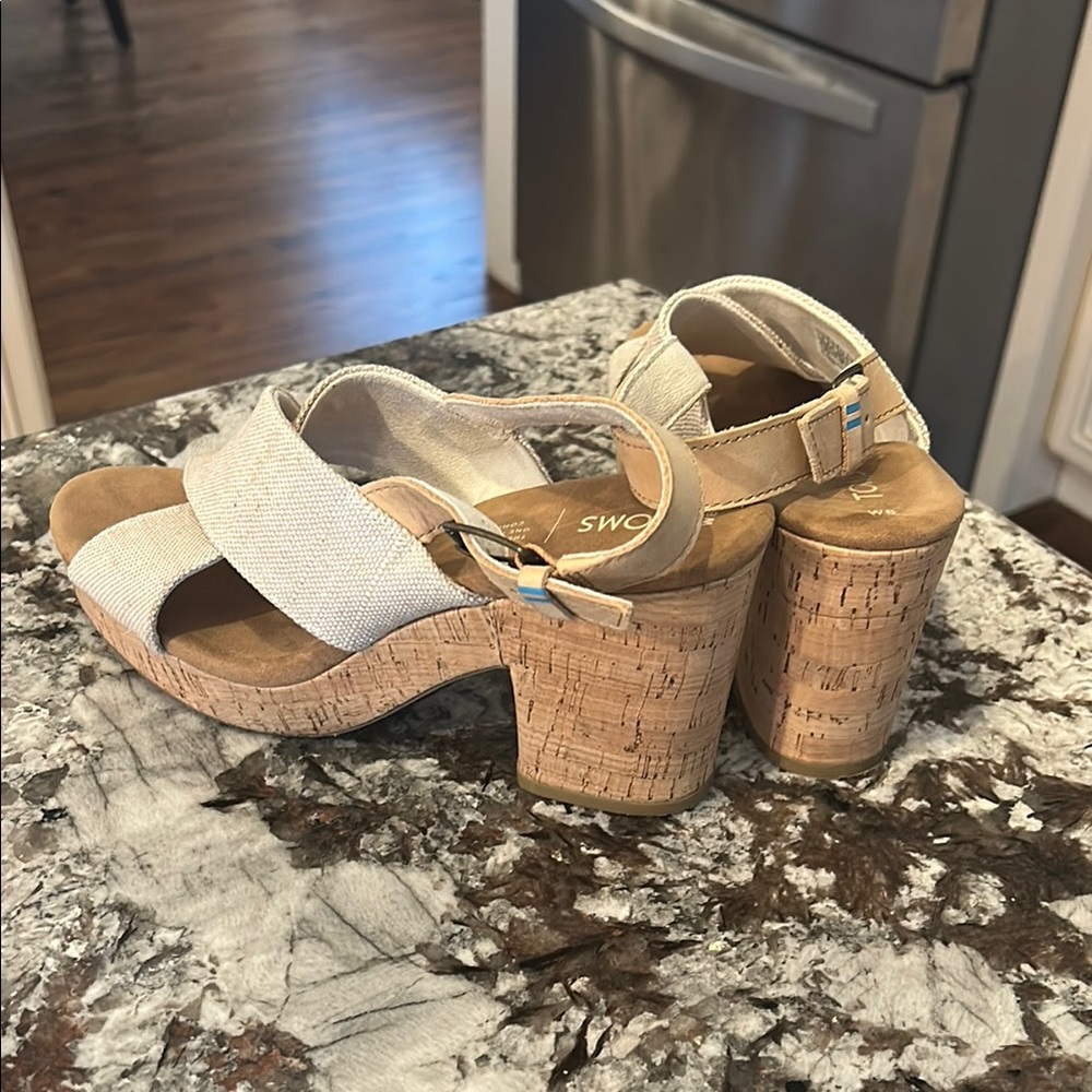 Toms Women's Beige Cork Heel Sandals